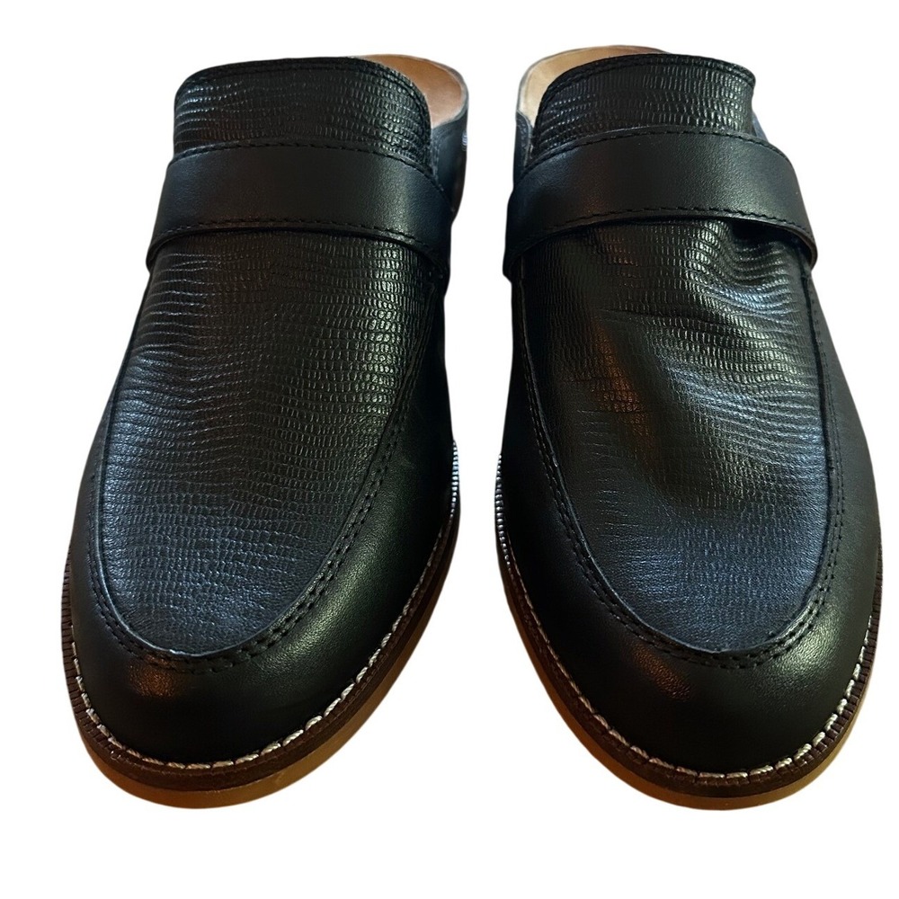 Taos Royal Black Leather Lizard Embossed Mules Loafers Womens 10 - Picture 4 of 5